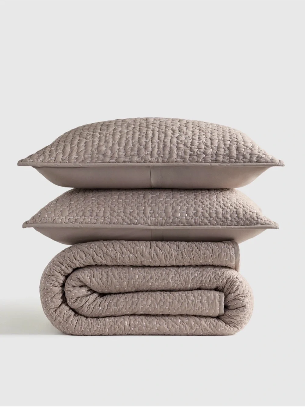 Quince Quince Organic Cotton Hand Stitched Quilt Set, Twin in Stone